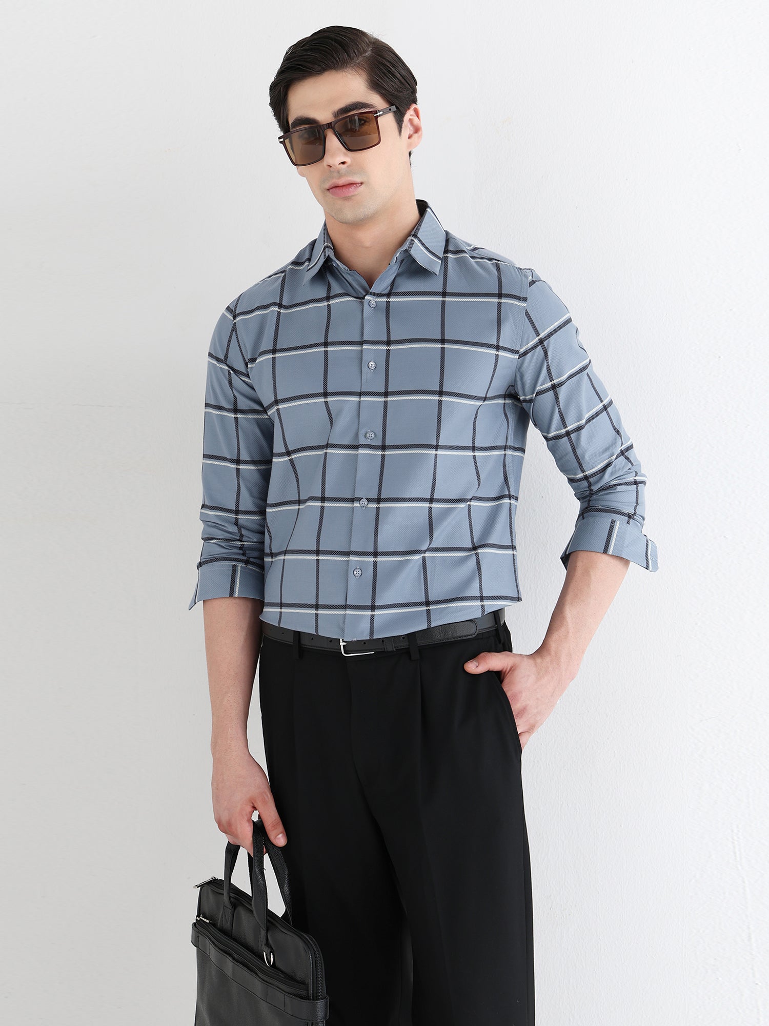Men Slim Fit Pure Cotton Checked Formal Shirt