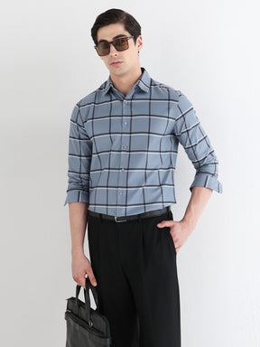 Men Slim Fit Pure Cotton Checked Formal Shirt