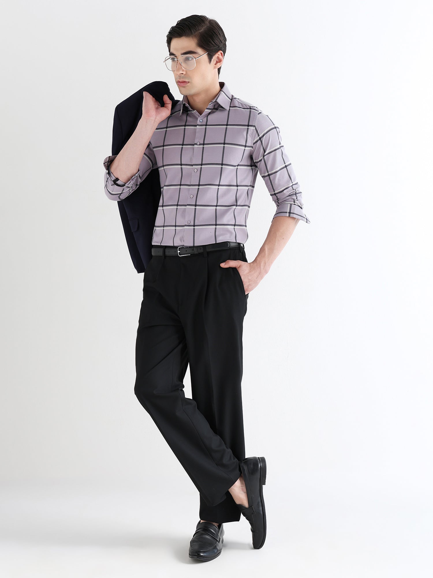 Window Check Formal Shirt In Lavender-Slim Fit
