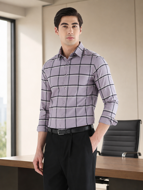 Window Check Formal Shirt In Lavender-Slim Fit