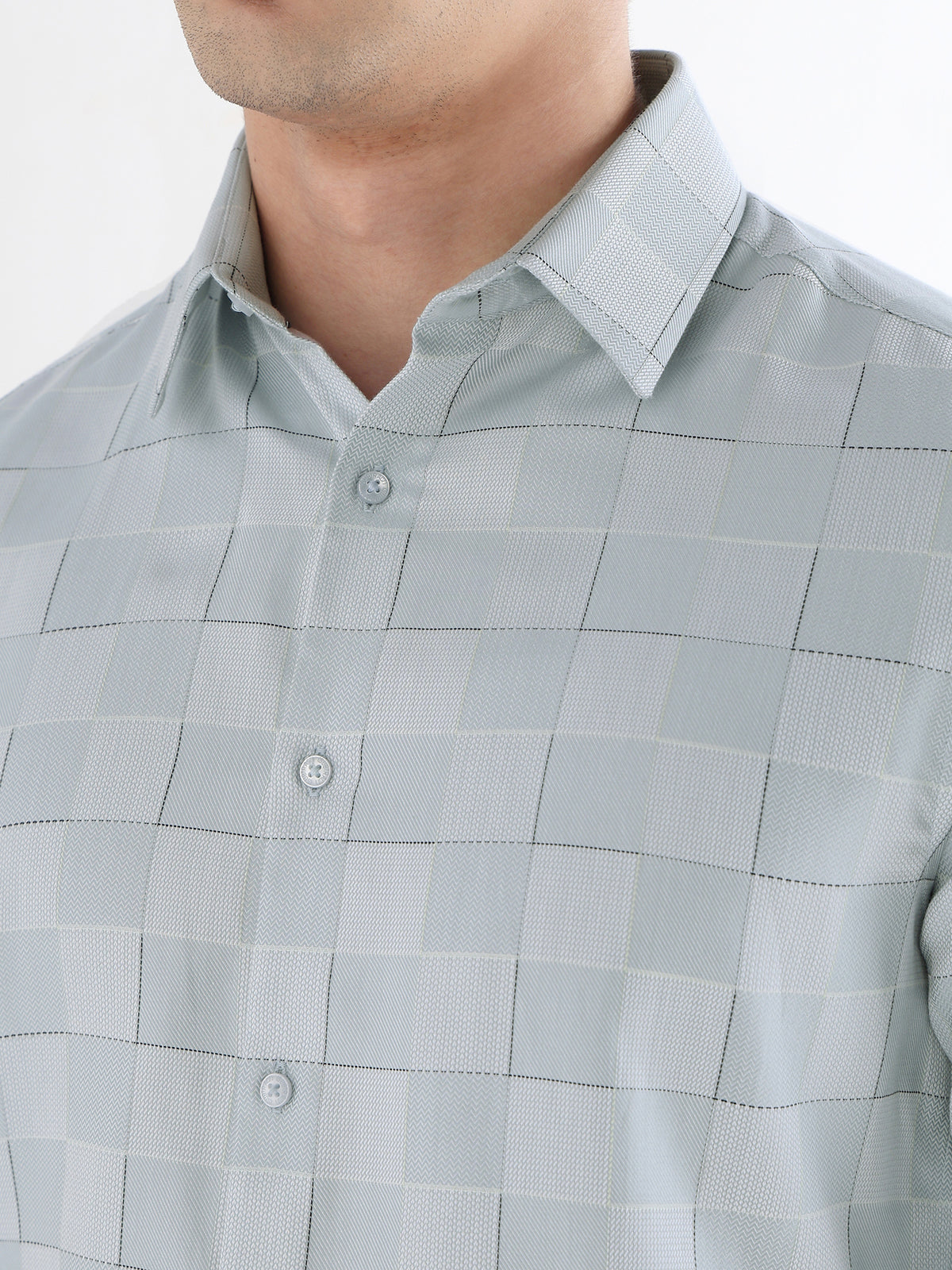 Fusion Check Formal Shirt In Pastel Blue-Slim Fit