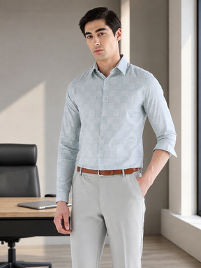 Fusion Check Formal Shirt In Pastel Blue-Slim Fit