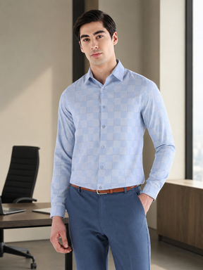 Fusion Check Formal Shirt In Skyblue-Slim Fit