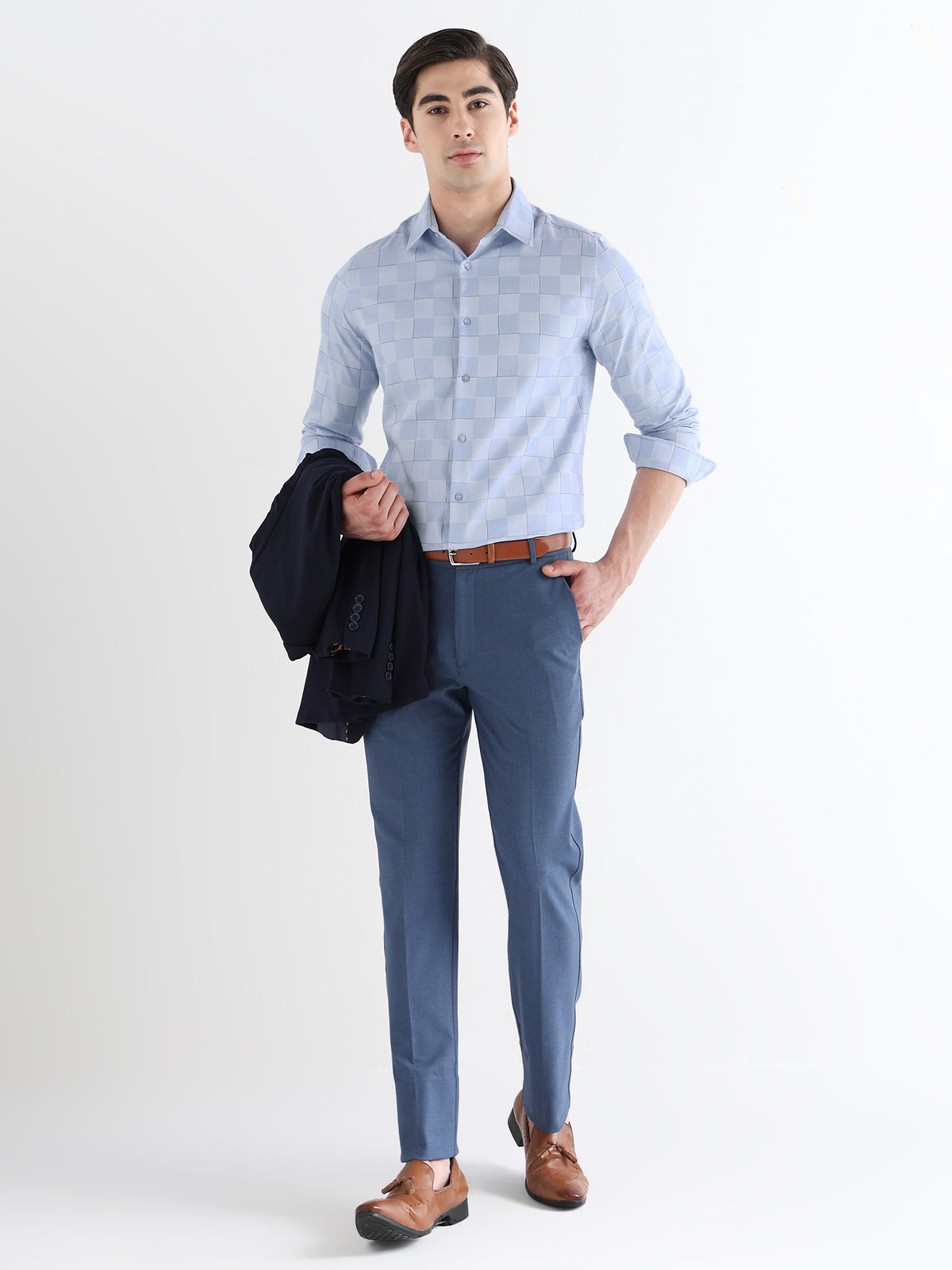 Fusion Check Formal Shirt In Skyblue-Slim Fit