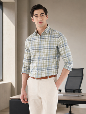 Heritage Check Formal Shirt In Lightolive-Slim Fit