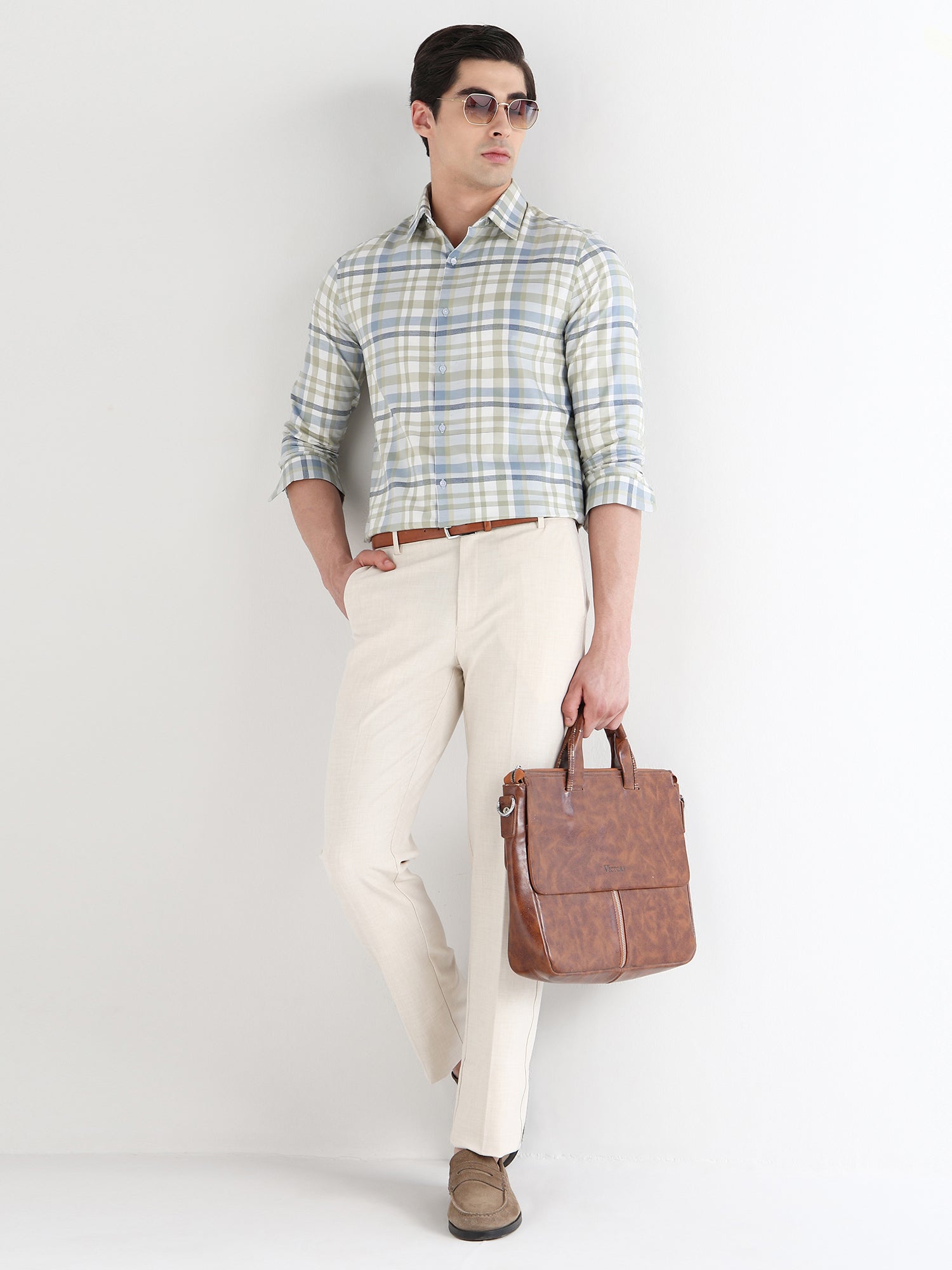 Heritage Check Formal Shirt In Lightolive-Slim Fit