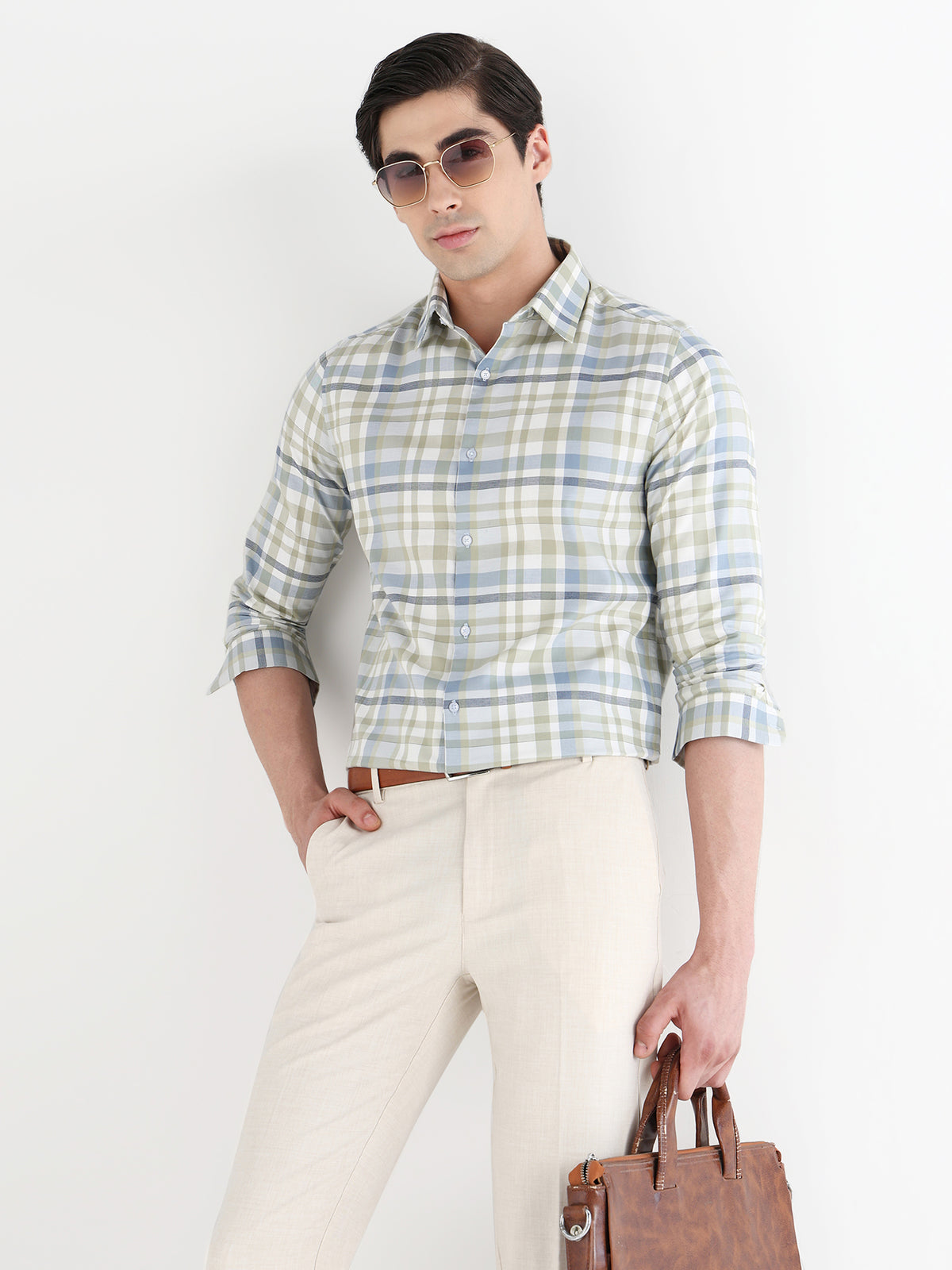 Heritage Check Formal Shirt In Lightolive-Slim Fit