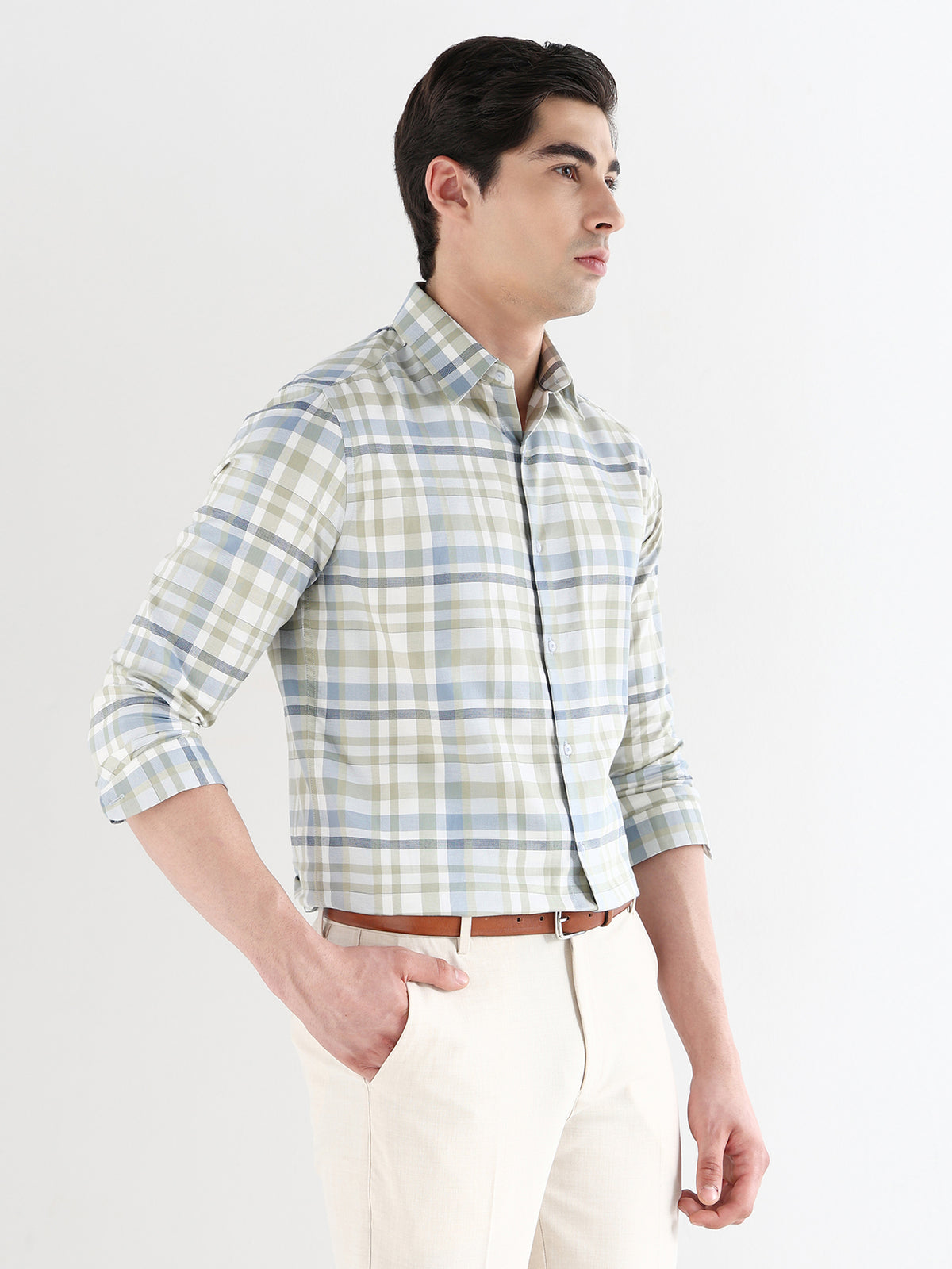 Heritage Check Formal Shirt In Lightolive-Slim Fit