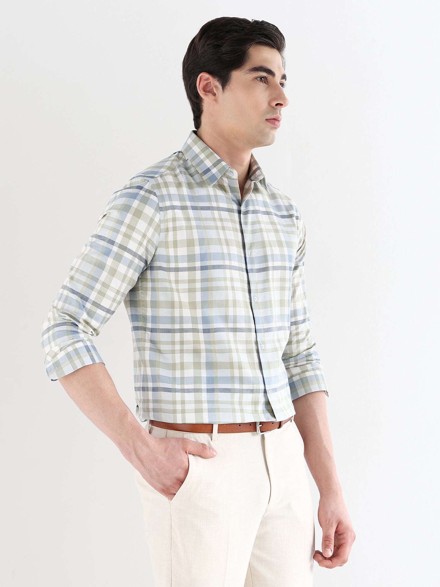 Men Slim Fit Pure Cotton Checked Formal Shirt