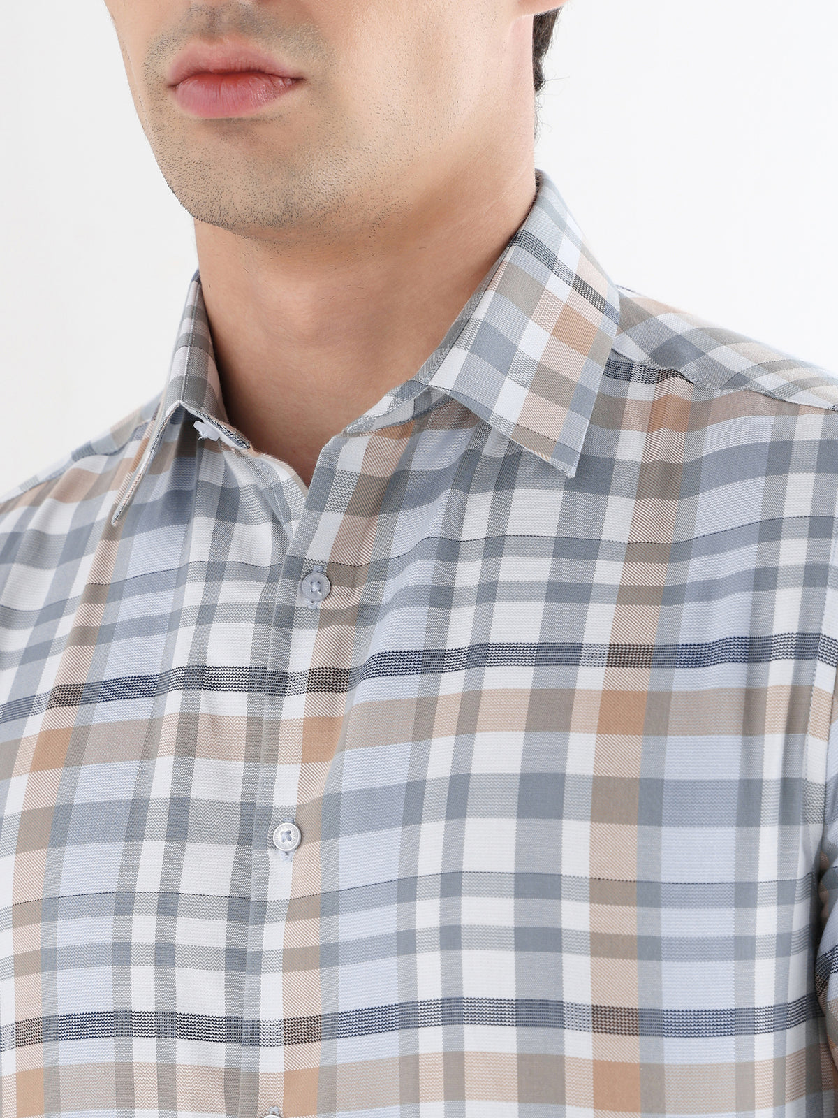 Heritage Check Formal Shirt In Mistgrey-Slim Fit
