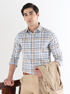 Men Slim Fit Pure Cotton Checked Formal Shirt