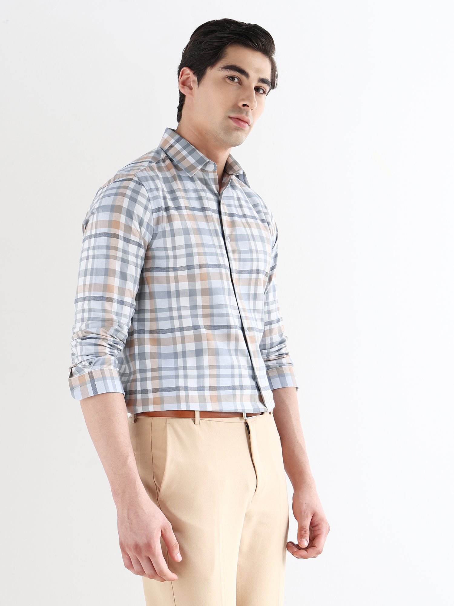 Men Slim Fit Pure Cotton Checked Formal Shirt