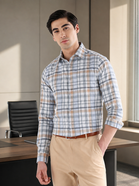 Heritage Check Formal Shirt In Mistgrey-Slim Fit