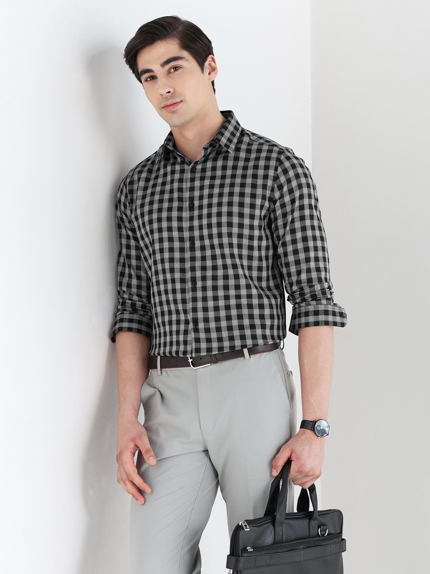 Classic Check Formal Shirt In Black-Slim Fit