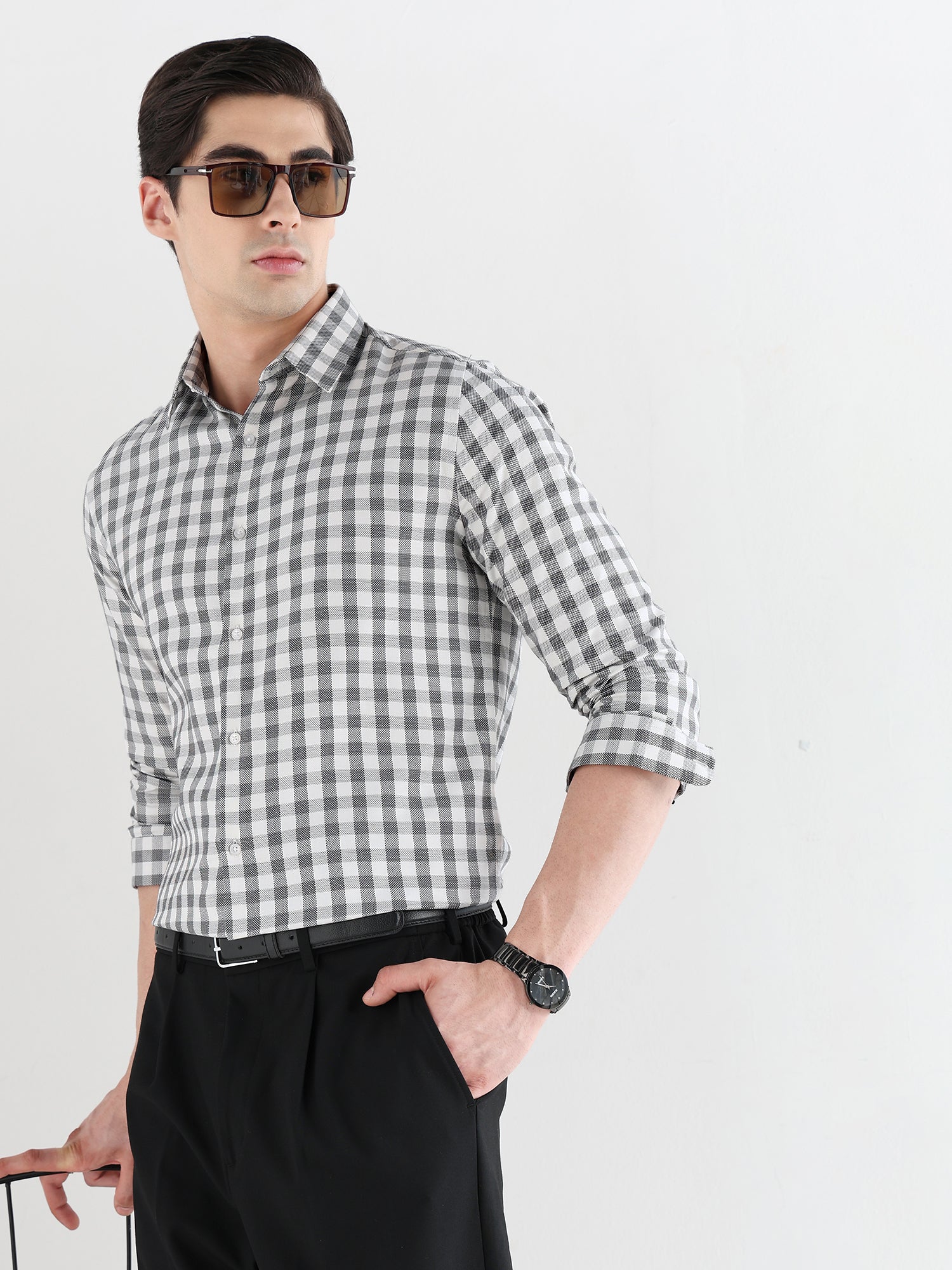 Classic Check Formal Shirt In White-Slim Fit