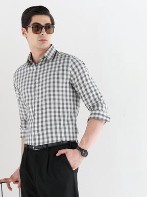 Men Slim Fit Pure Cotton Checked Formal Shirt