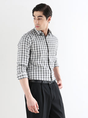 Men Slim Fit Pure Cotton Checked Formal Shirt
