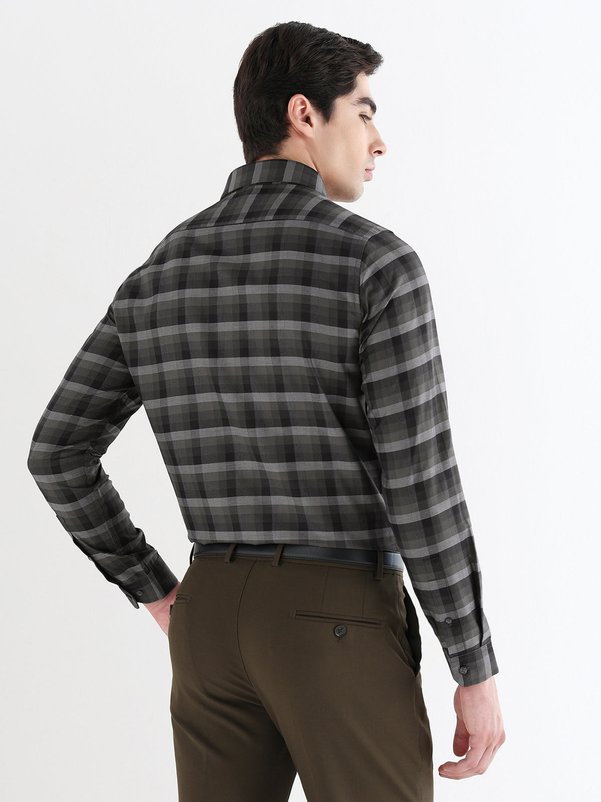 Classic Check Formal Shirt In Army Green-Slim Fit