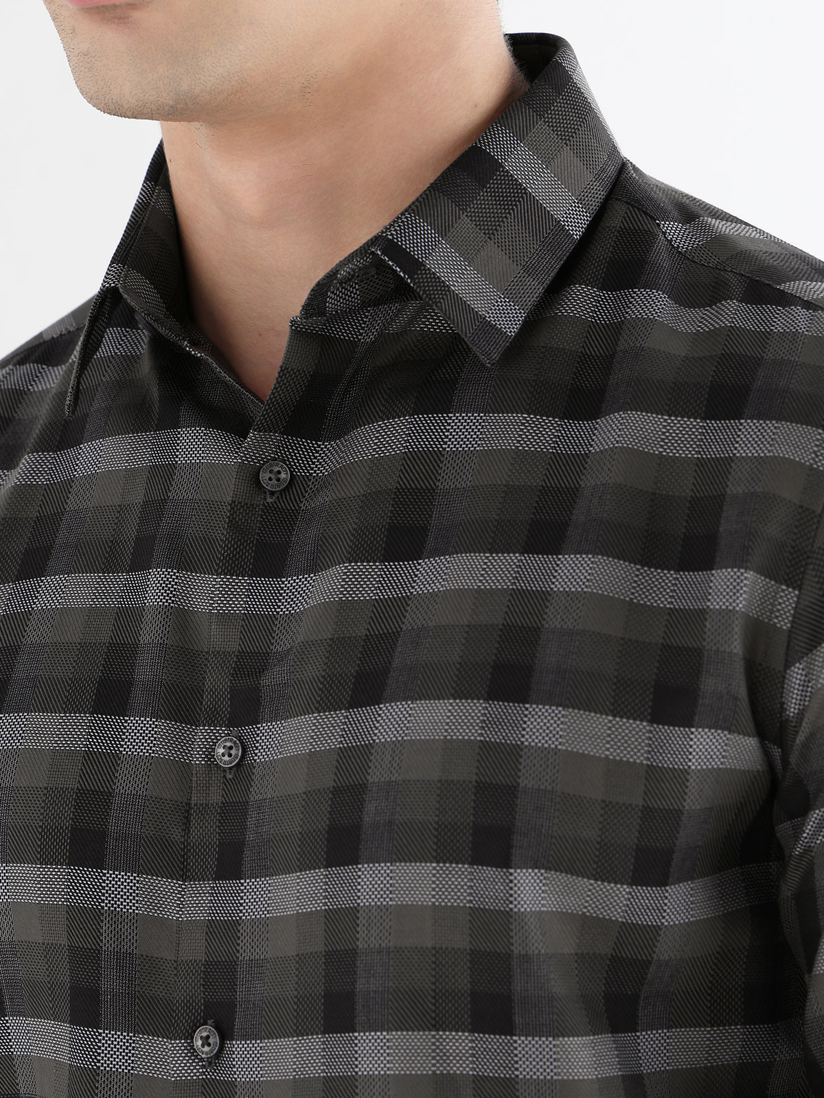 Classic Check Formal Shirt In Army Green-Slim Fit