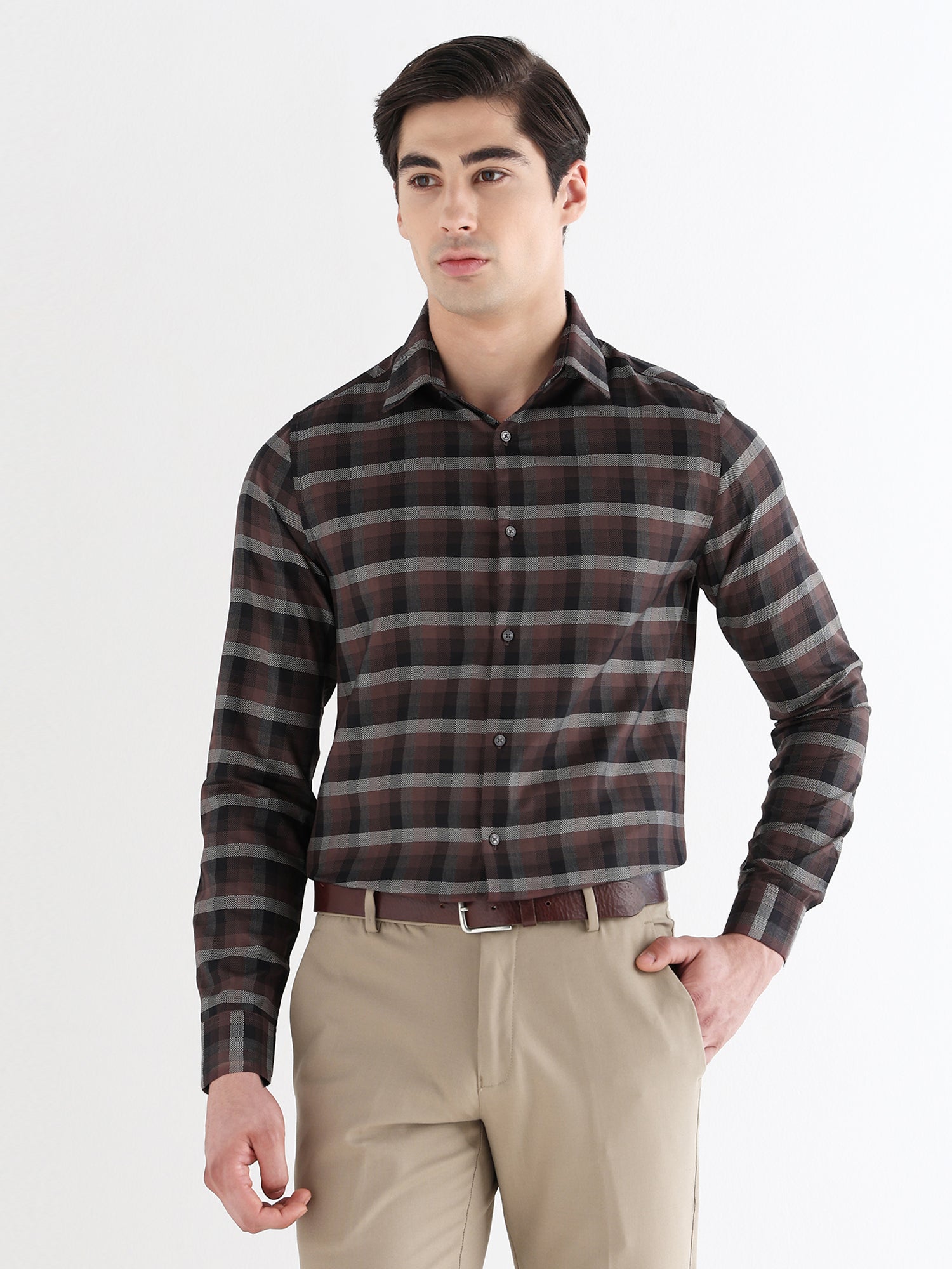 Men Slim Fit Pure Cotton Checked Formal Shirt