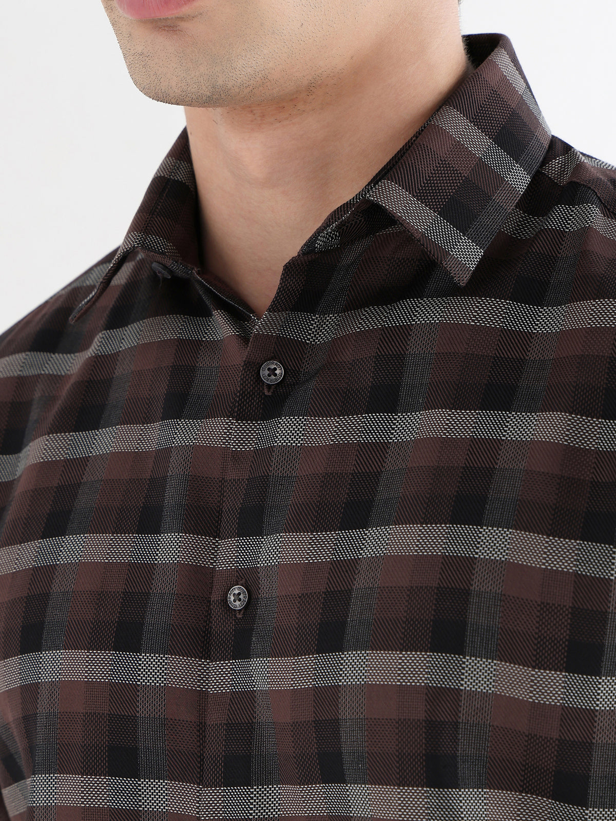 Classic Check Formal Shirt In Brown-Slim Fit