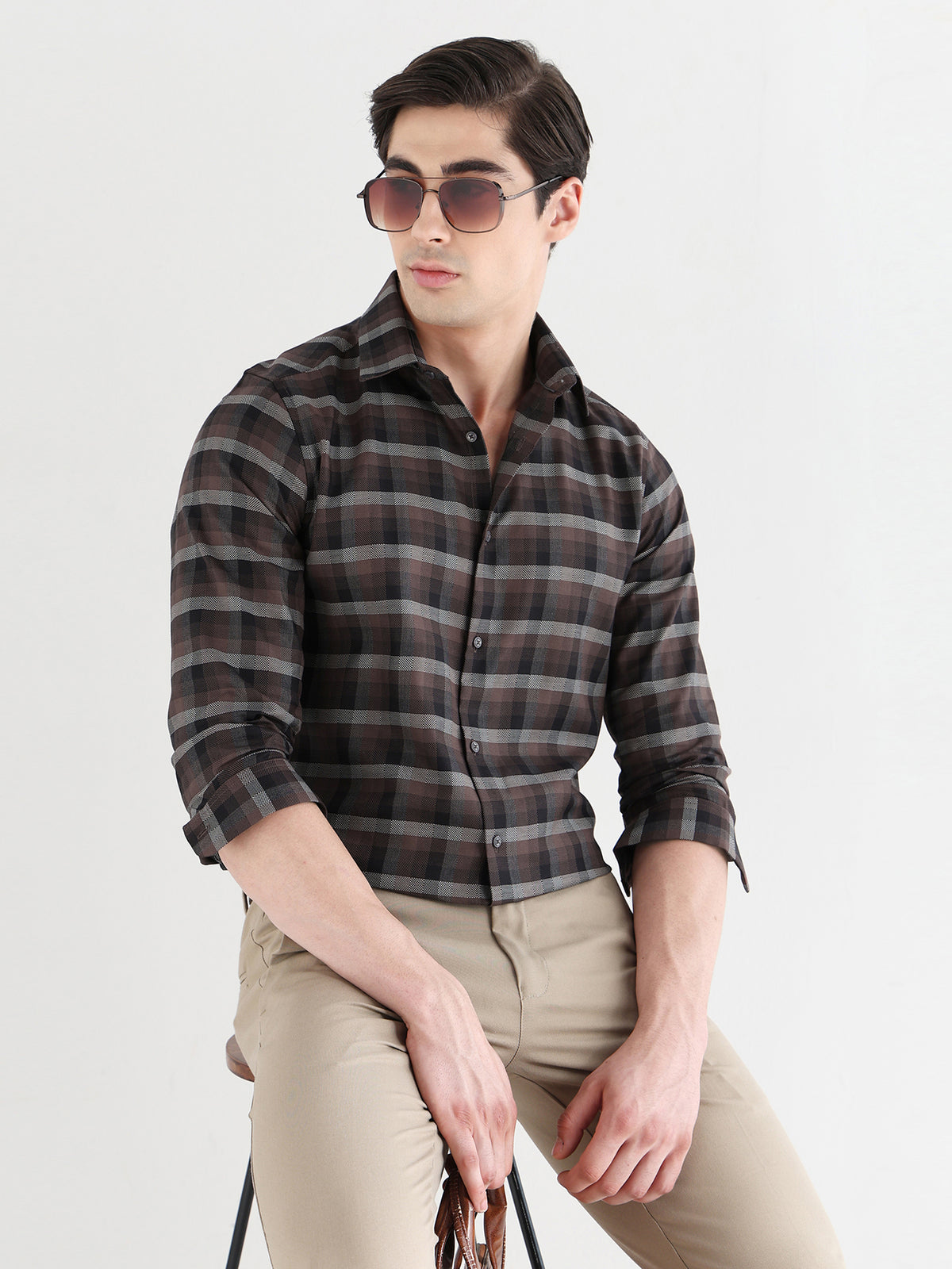 Men Slim Fit Pure Cotton Checked Formal Shirt