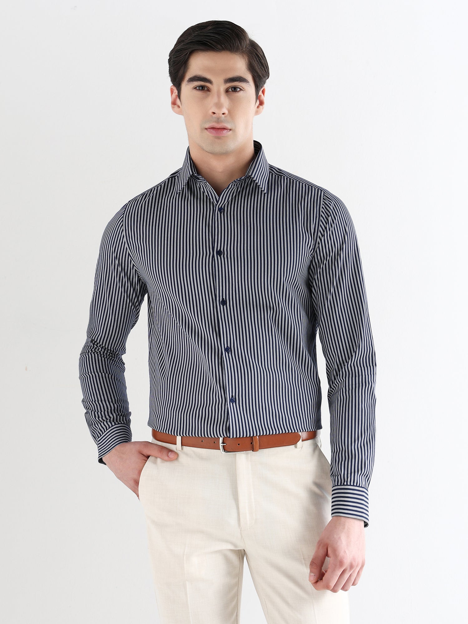 Men Slim Fit Pure Cotton Striped Formal Shirt