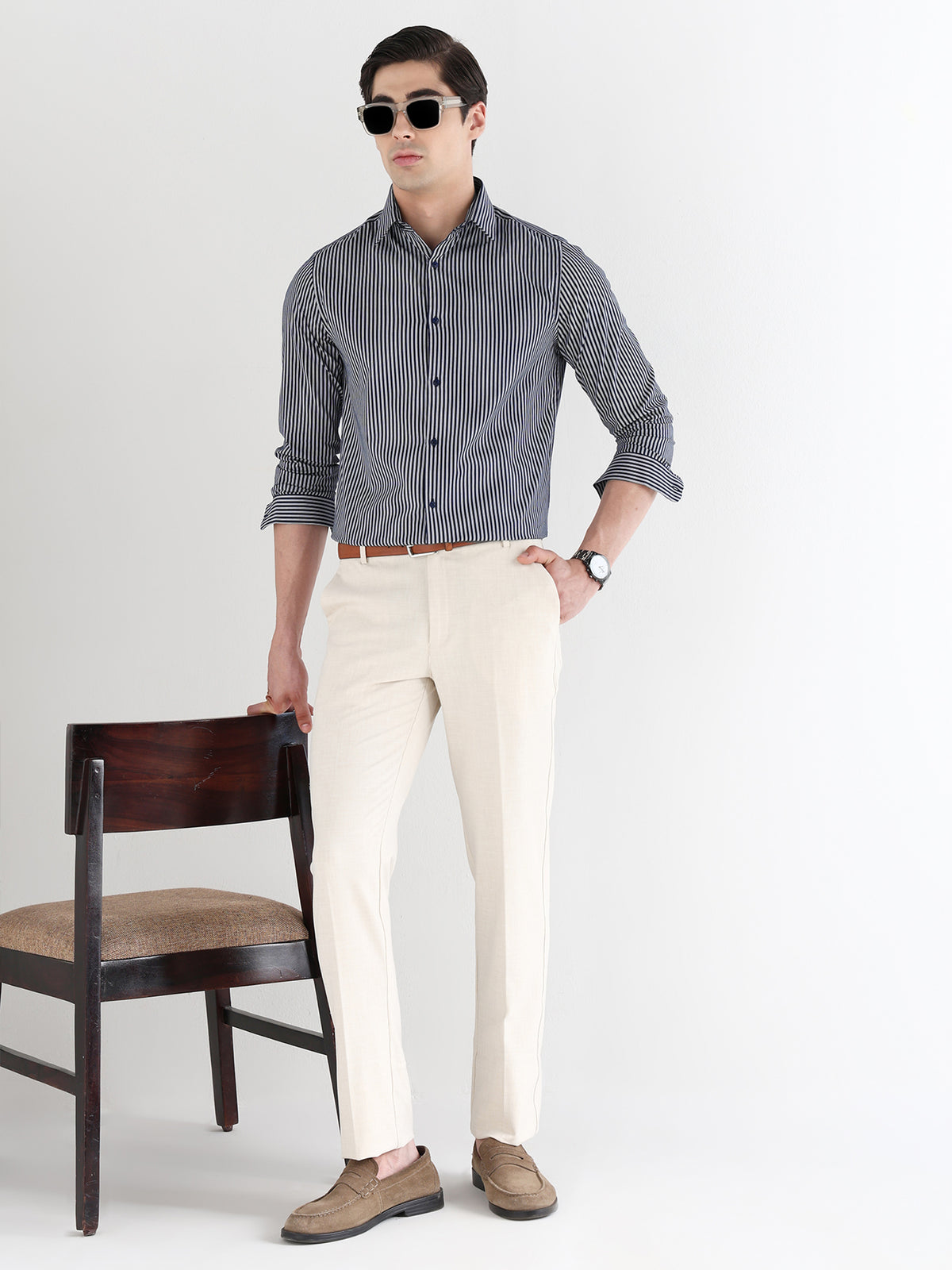Men Slim Fit Pure Cotton Striped Formal Shirt