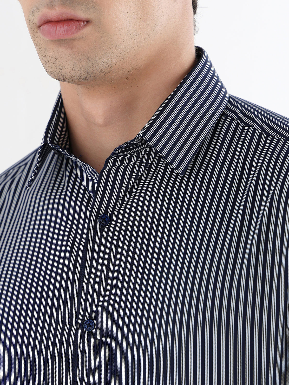 Fine Stripe Formal Shirt In Navy Blue -Slim Fit