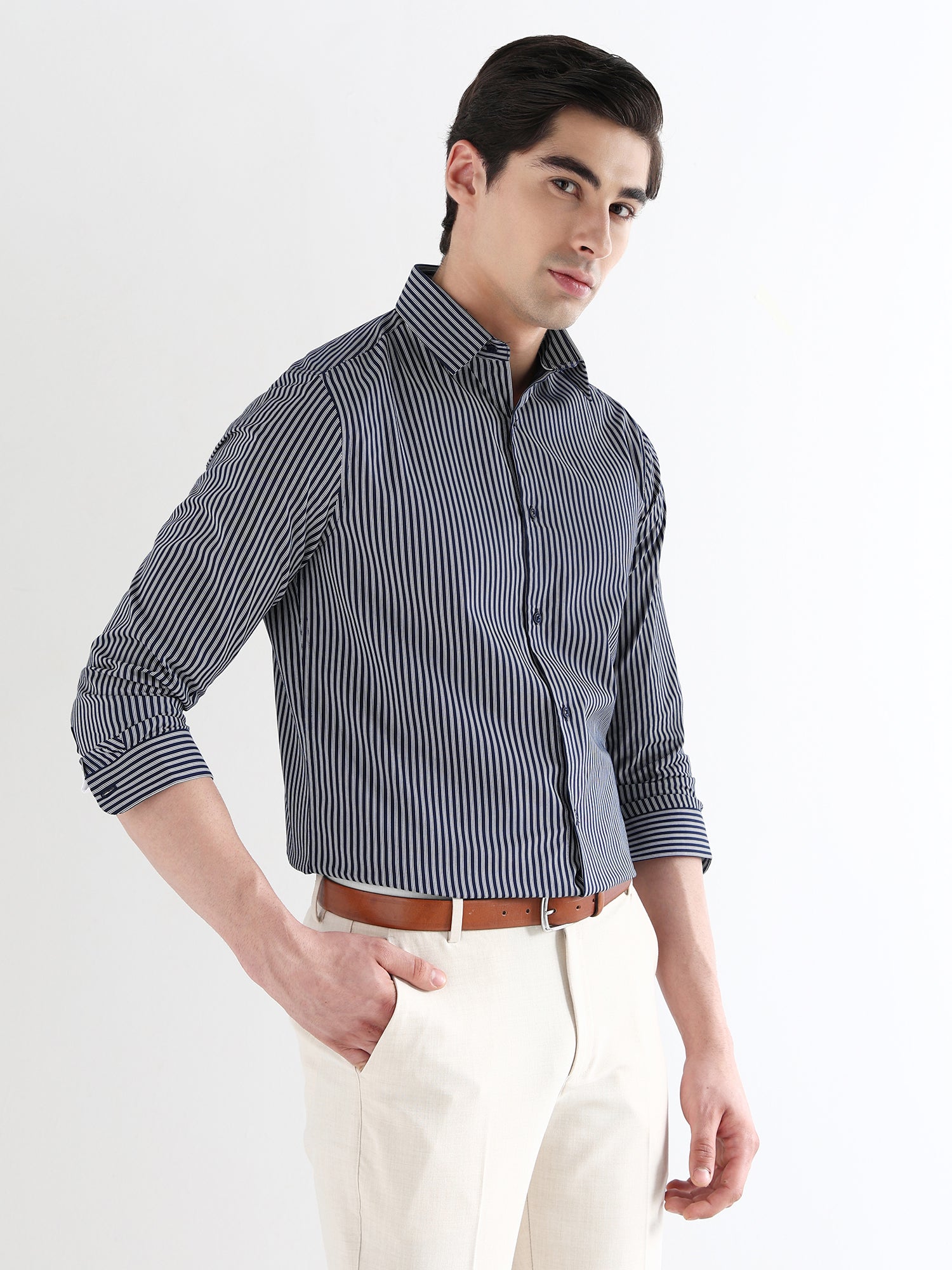 Men Slim Fit Pure Cotton Striped Formal Shirt