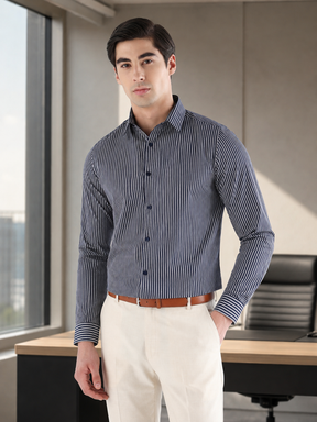 Fine Stripe Formal Shirt In Navy Blue -Slim Fit