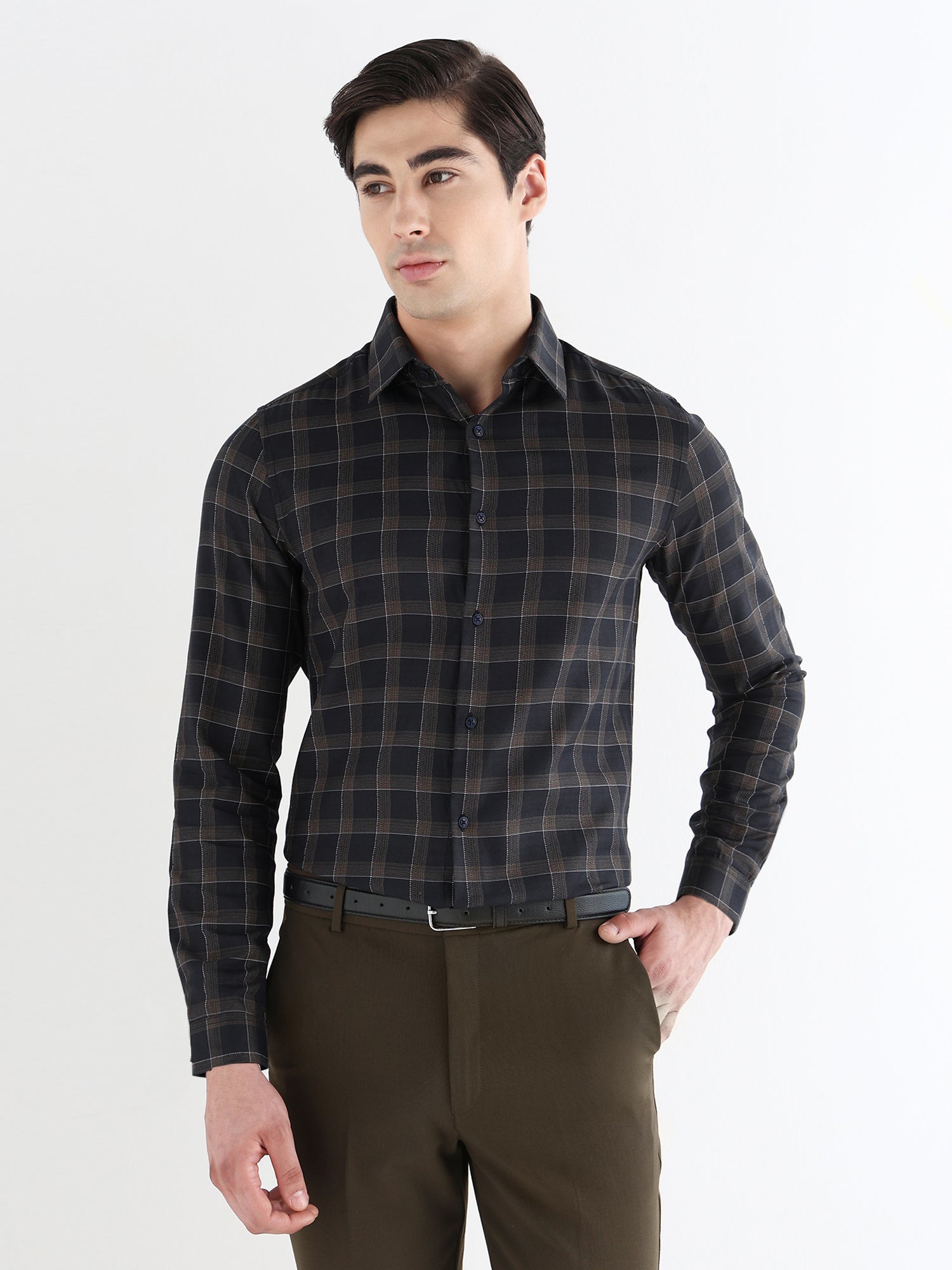 Men Slim Fit Pure Cotton Checked Formal Shirt