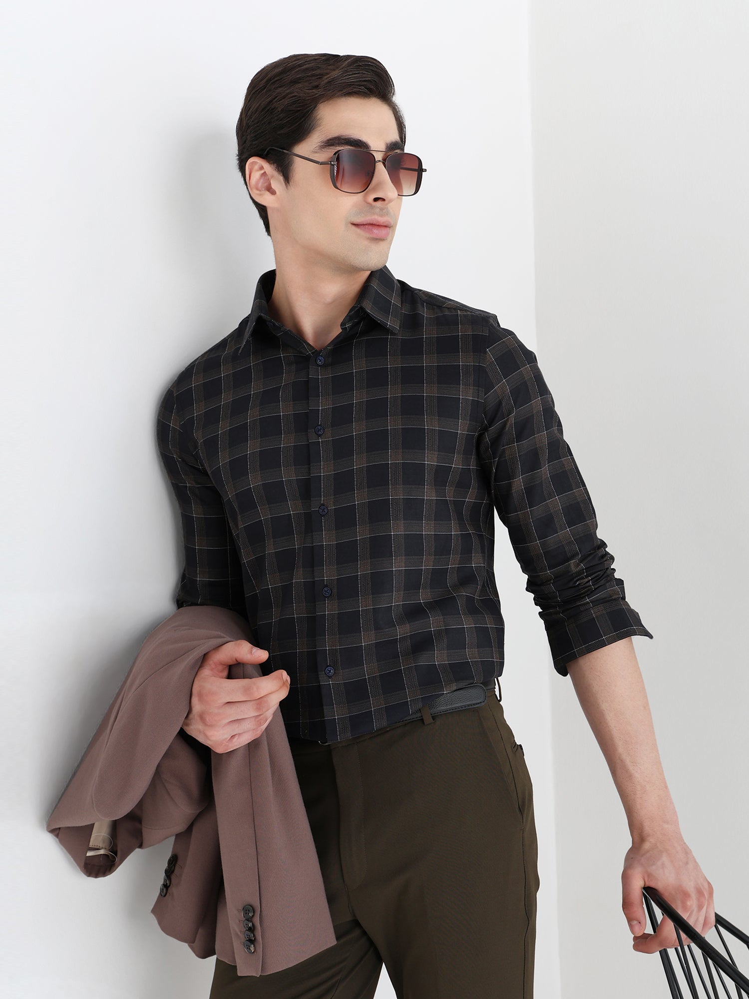Men Slim Fit Pure Cotton Checked Formal Shirt