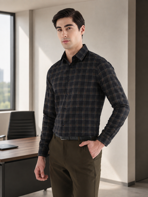 Heritage Check Formal Shirt In Black-Slim Fit