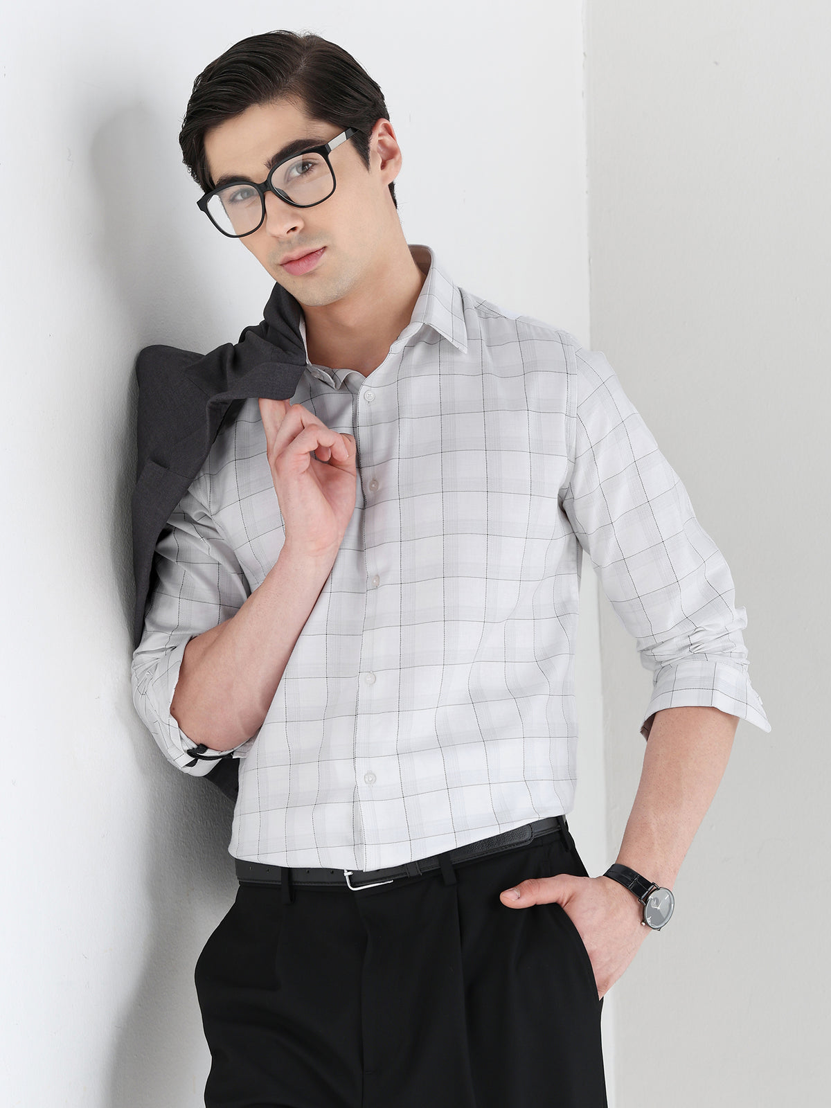 Heritage Check Formal Shirt In White-Slim Fit