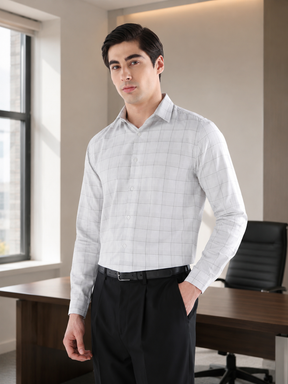 Heritage Check Formal Shirt In White-Slim Fit