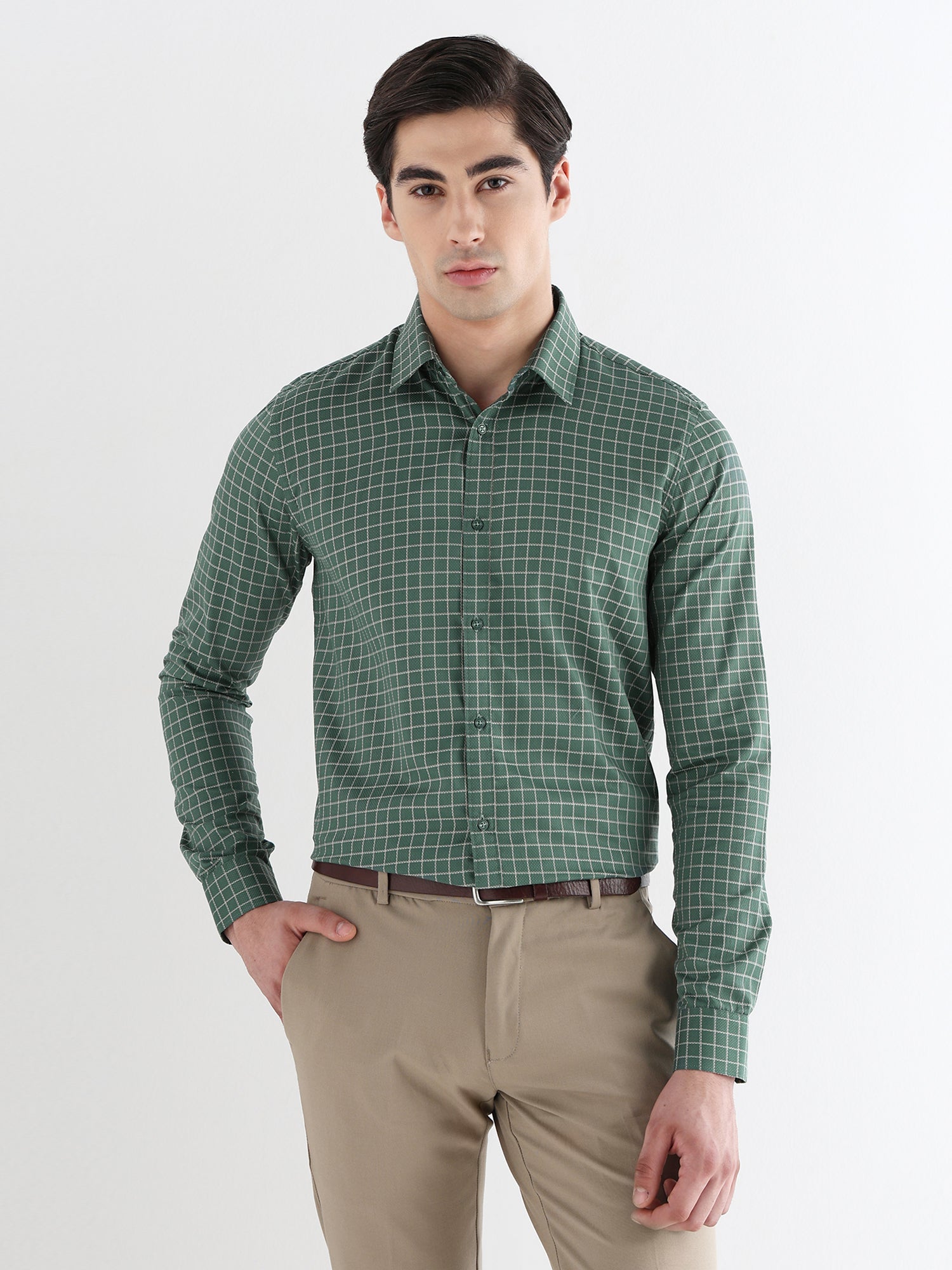 Men Comfort Fit Pure Cotton Checked Formal Shirt