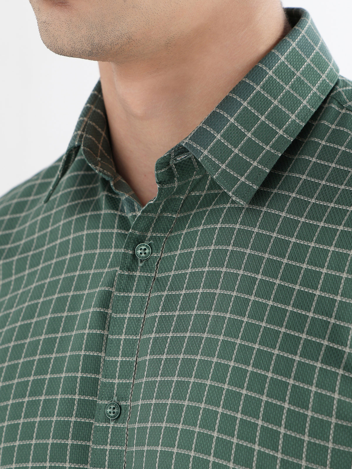 Grid Check Formal Shirt In Dark Forestgreen-Comfort Fit
