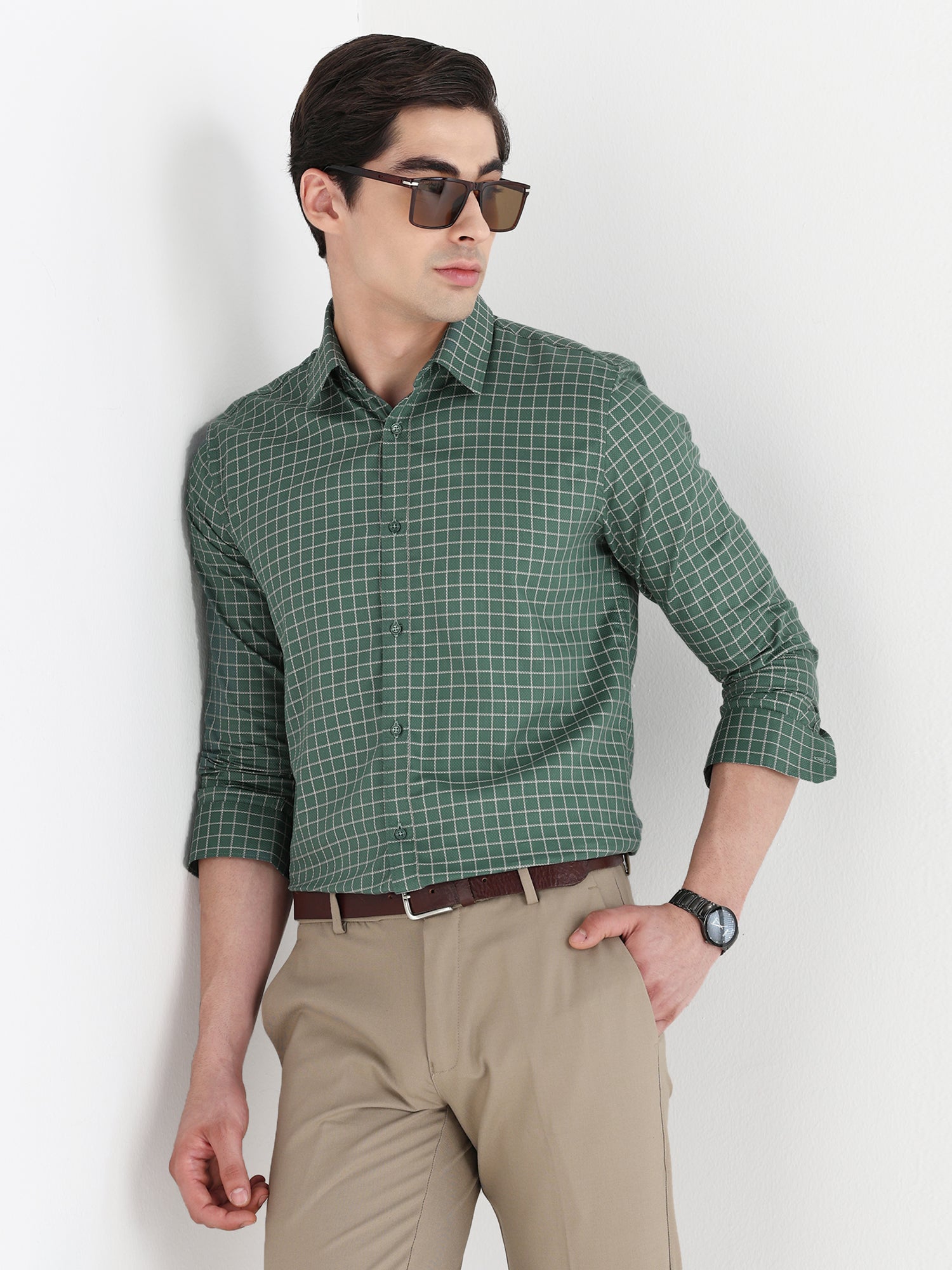 Men Comfort Fit Pure Cotton Checked Formal Shirt