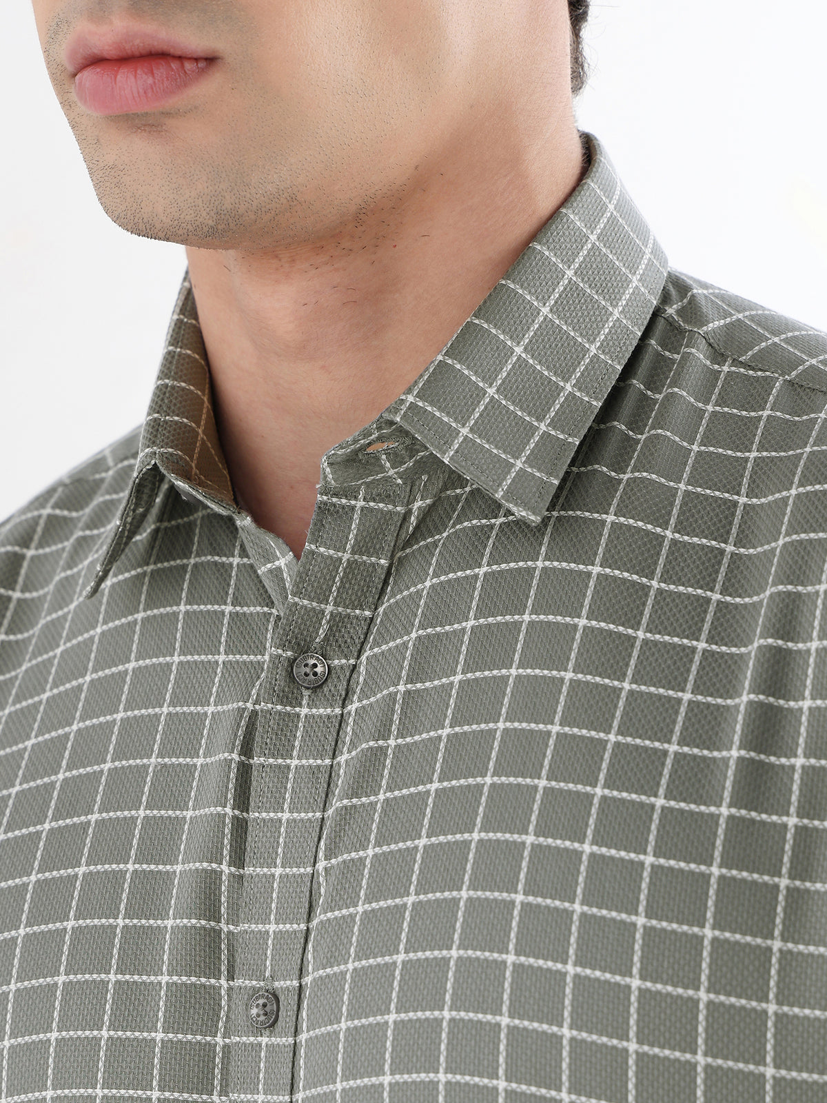 Grid Check Formal Shirt In Grey-Comfort Fit