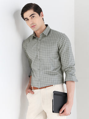 Grid Check Formal Shirt In Grey-Comfort Fit