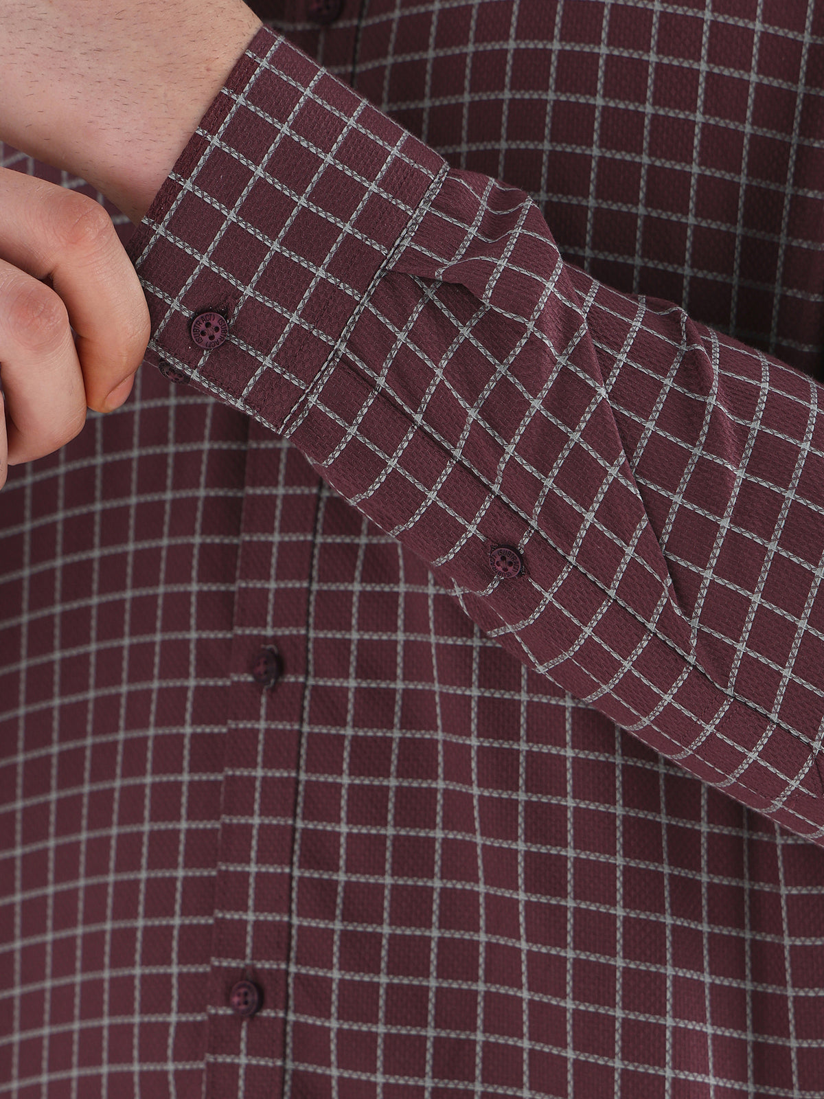 Grid Check Formal Shirt In Maroon-Comfort Fit