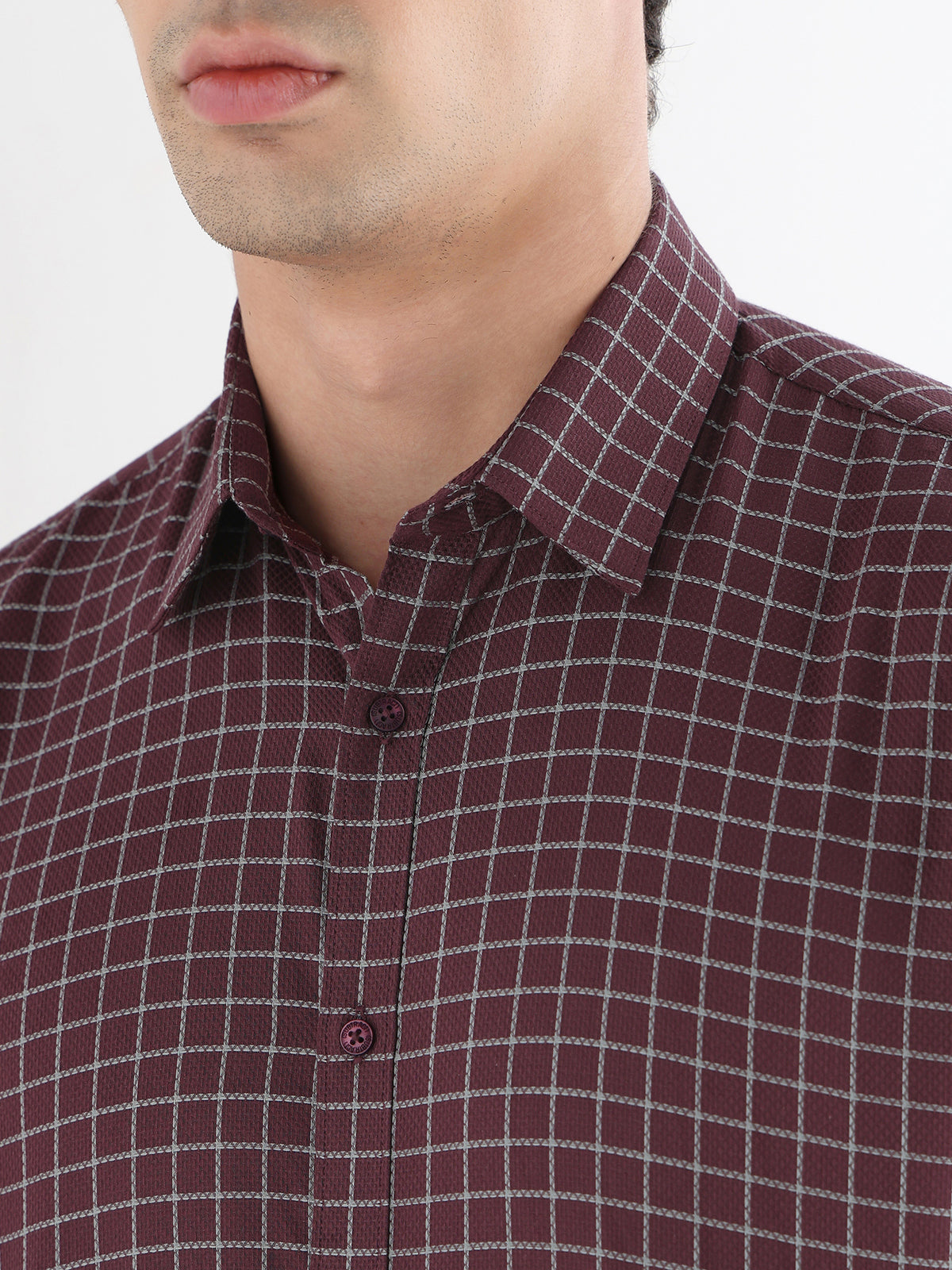 Grid Check Formal Shirt In Maroon-Comfort Fit
