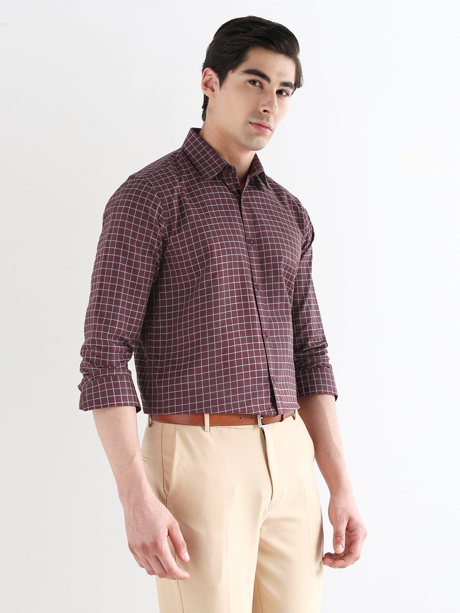 Men Comfort Fit Pure Cotton Checked Formal Shirt