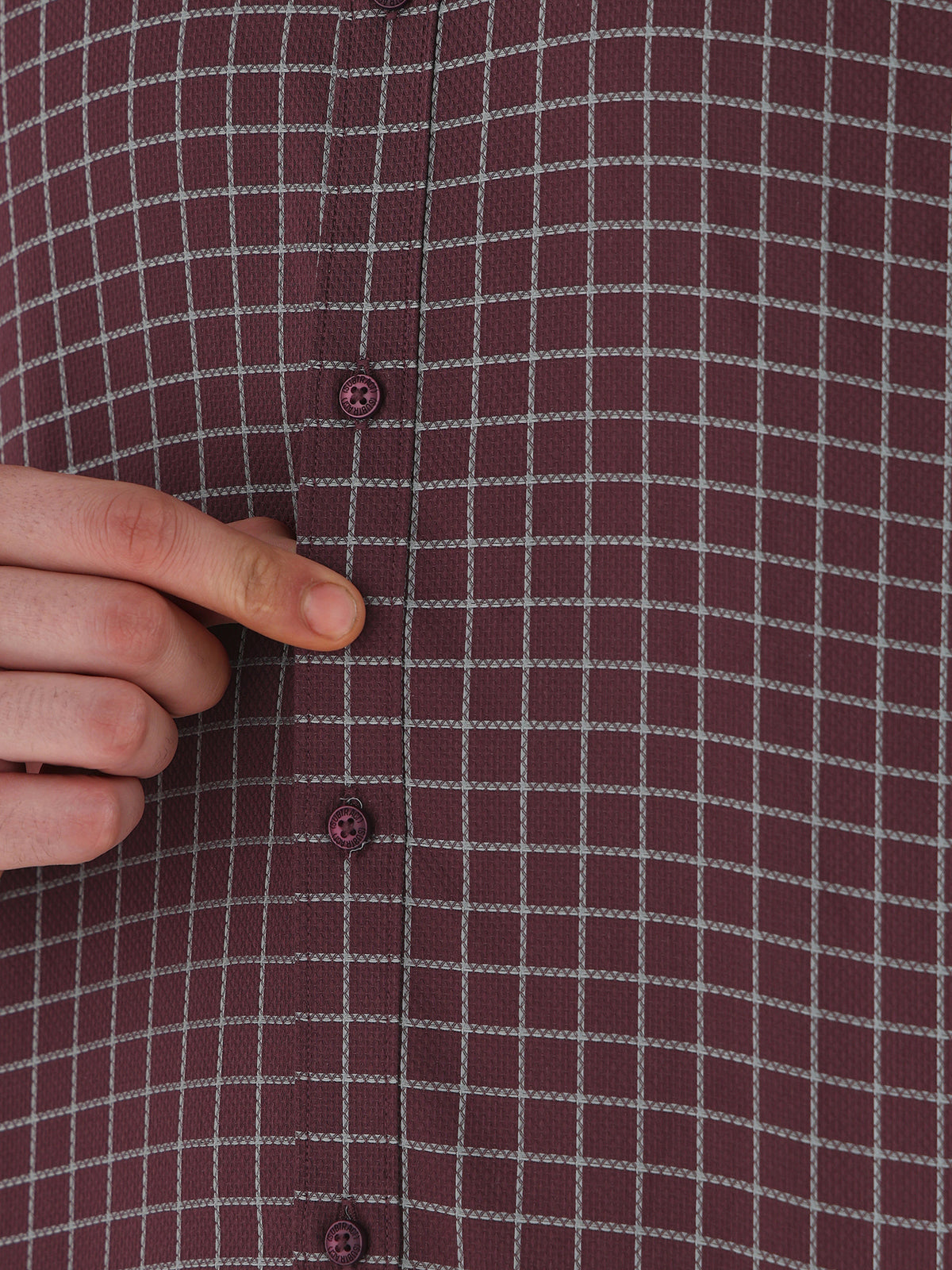 Grid Check Formal Shirt In Maroon-Comfort Fit