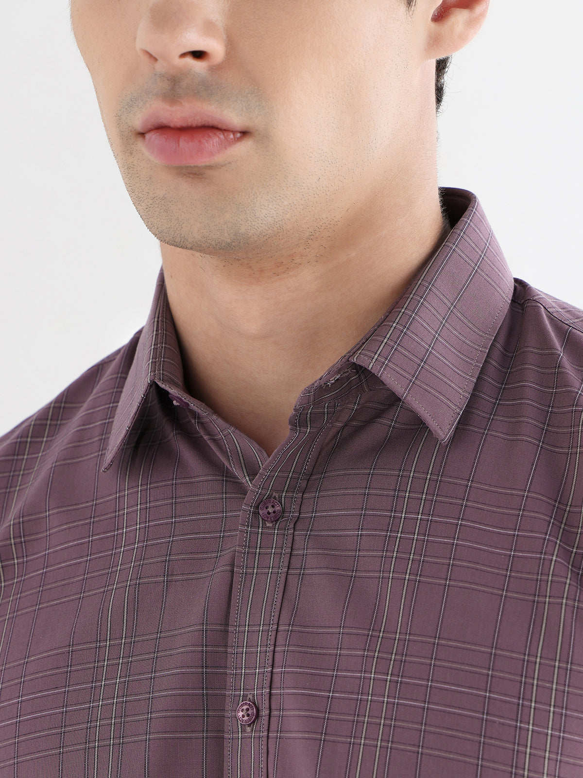 Heritage Check Formal Shirt In Dark Mauve-Comfort Fit