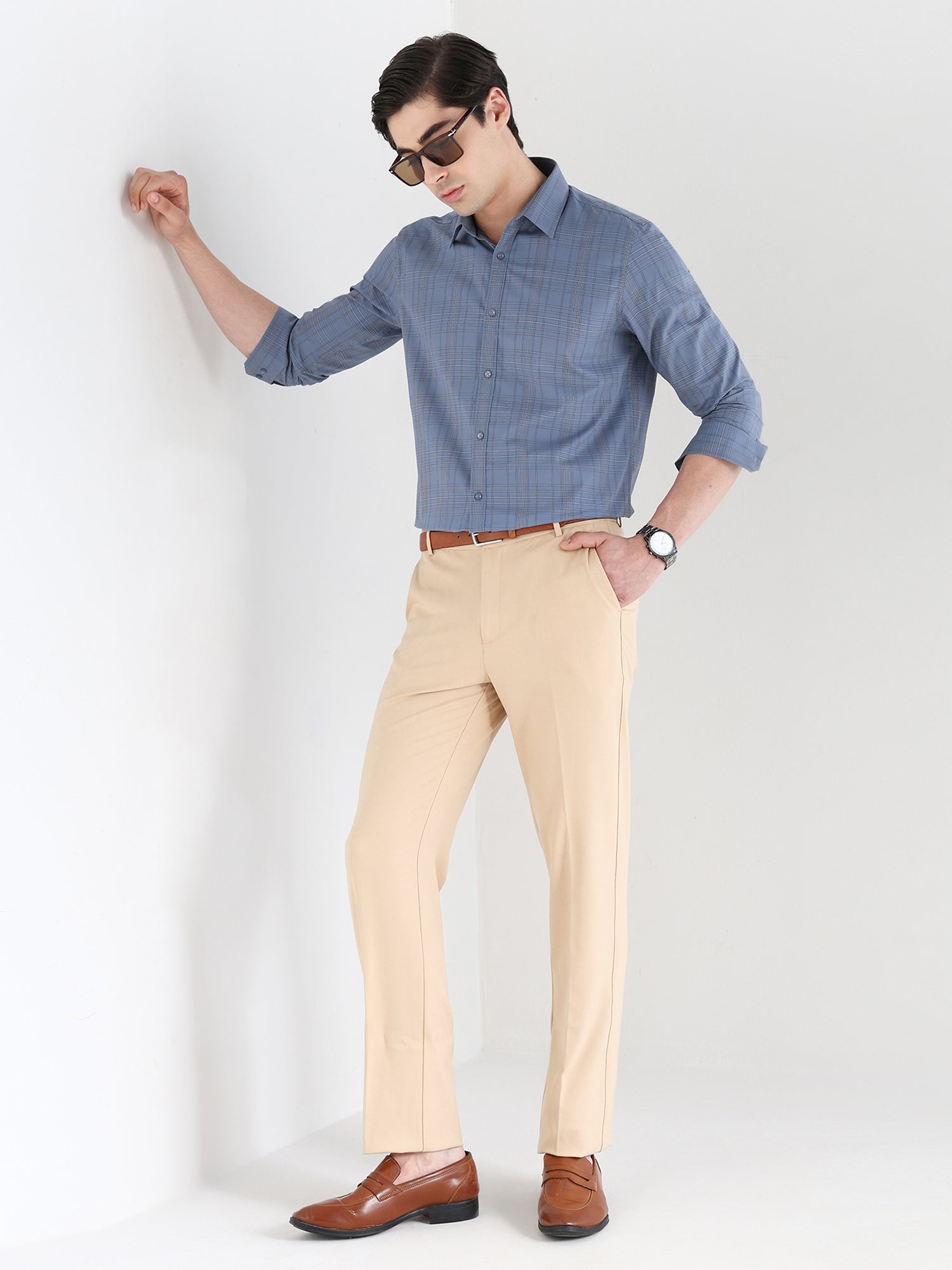 Heritage Check Formal Shirt In Slateblue-Comfort Fit