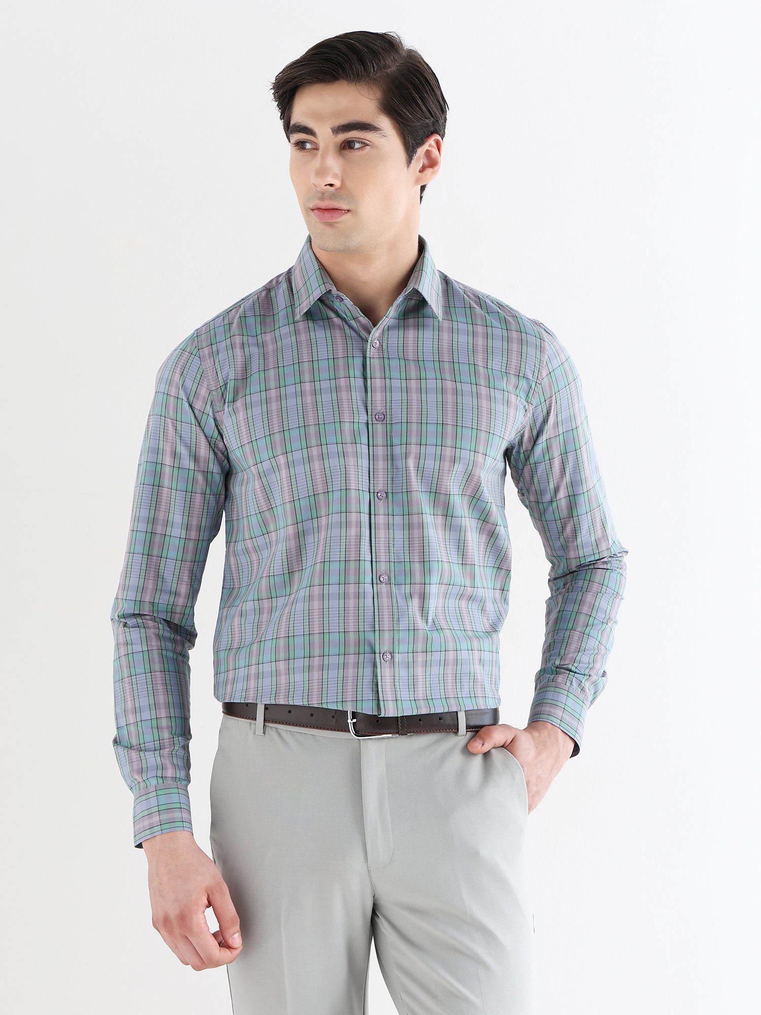 Men Comfort Fit Pure Cotton Checked Formal Shirt