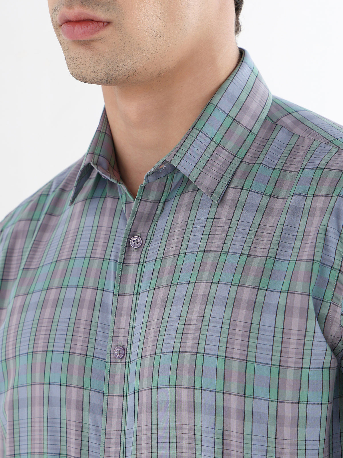 Heritage Check Formal Shirt In Greyblue-Comfort Fit