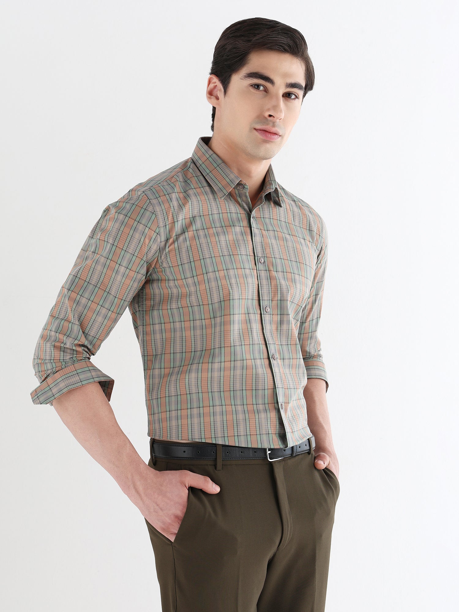 Men Comfort Fit Pure Cotton Checked Formal Shirt